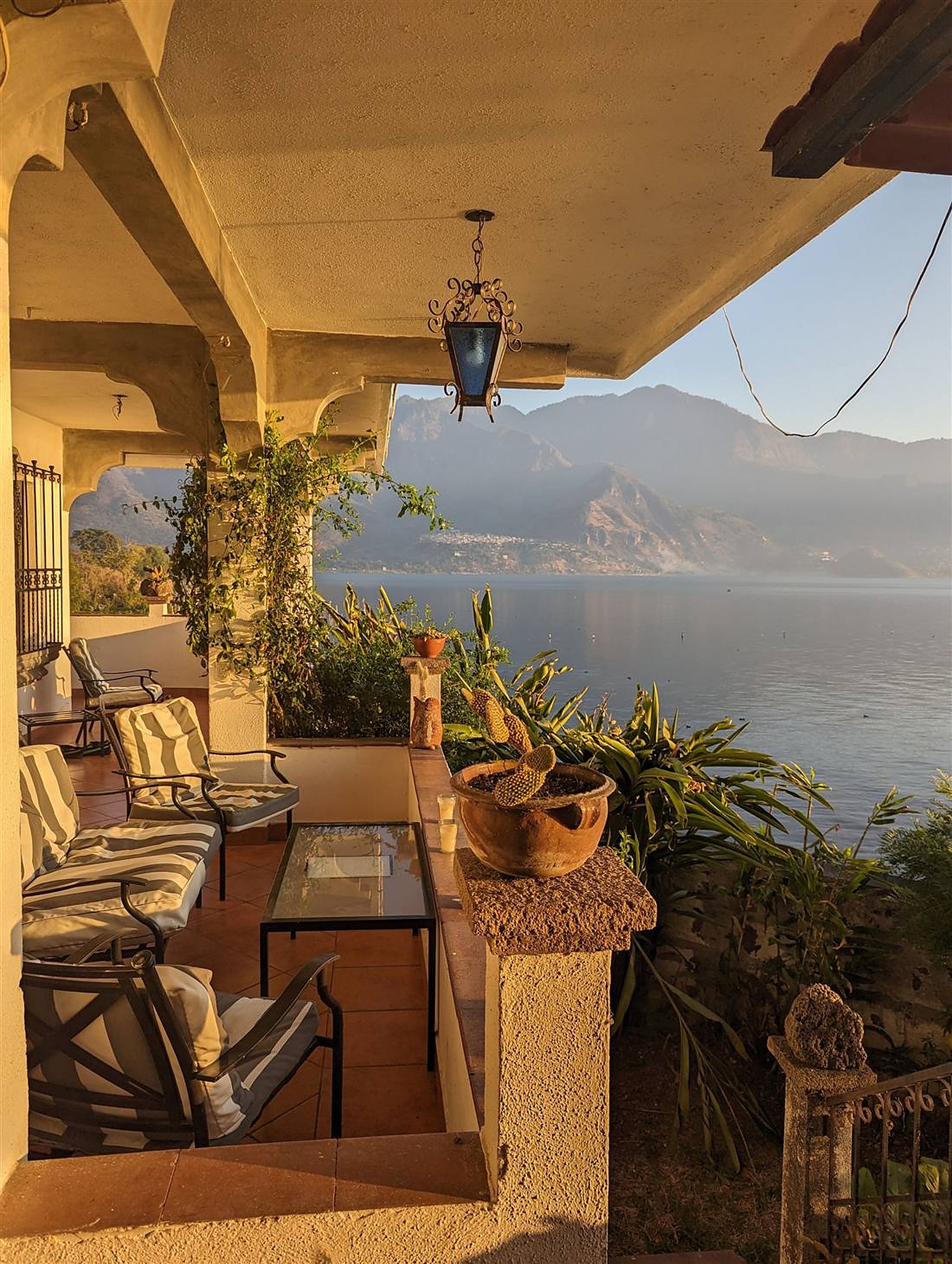 Terrace at golden hour over Lake Atitlán